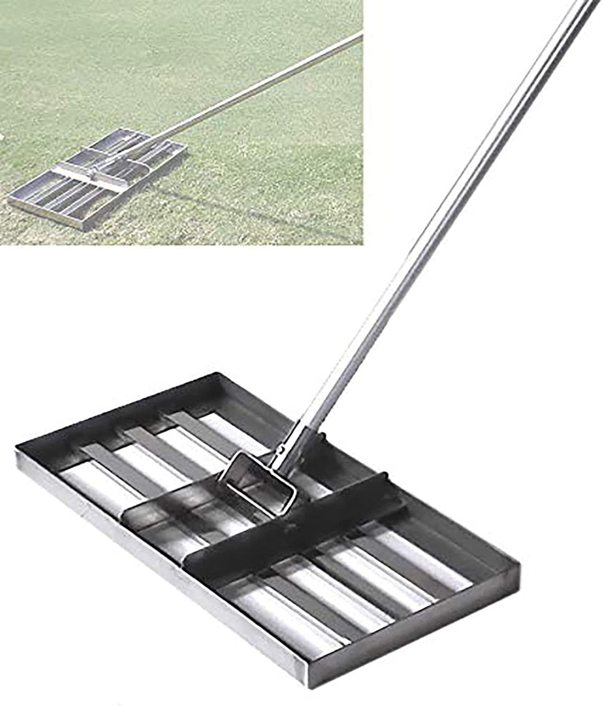 Lawn Levelling Rake – 50cm Steel Levelling Drag with 135cm Aluminium Handle